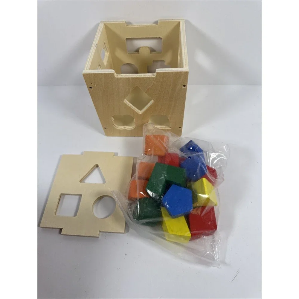 Wooden Shape Sorter Cube Toy – 15-Hole Intelligence Box – Montessori 3+